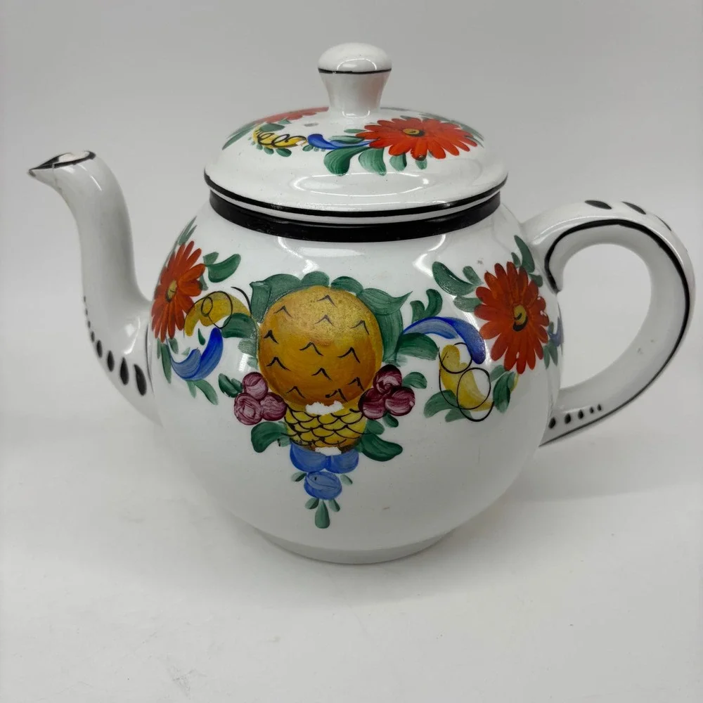 Vintage H. & N. Germany De Luxe Porcelain Teapot Floral Fruit Hand Painted T 795